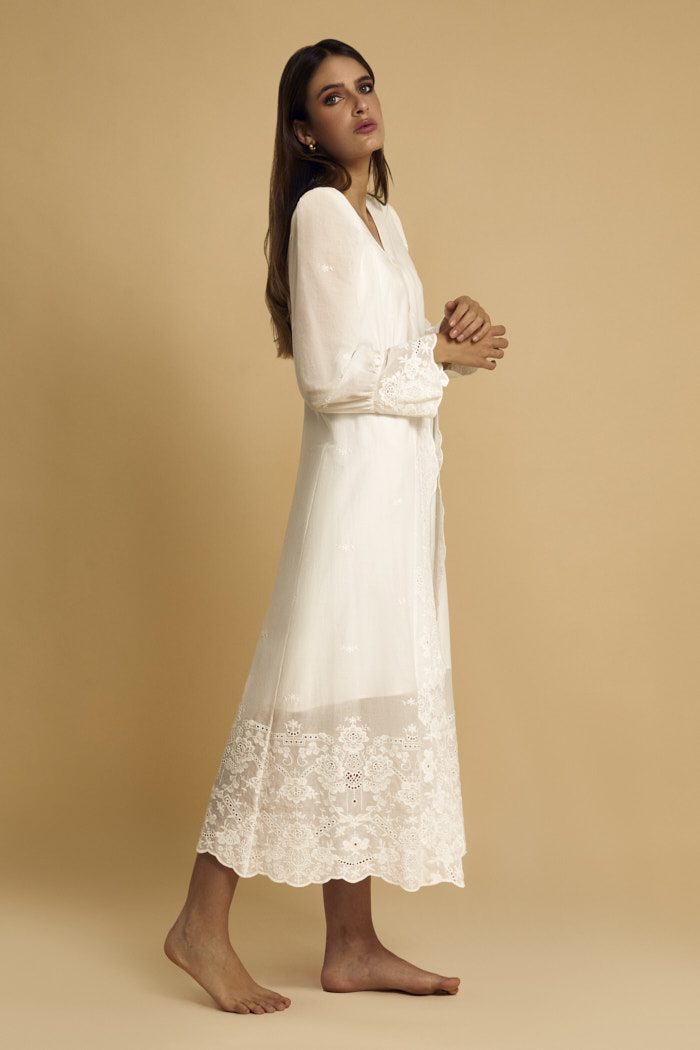 Laura cotton bridal robe, detail