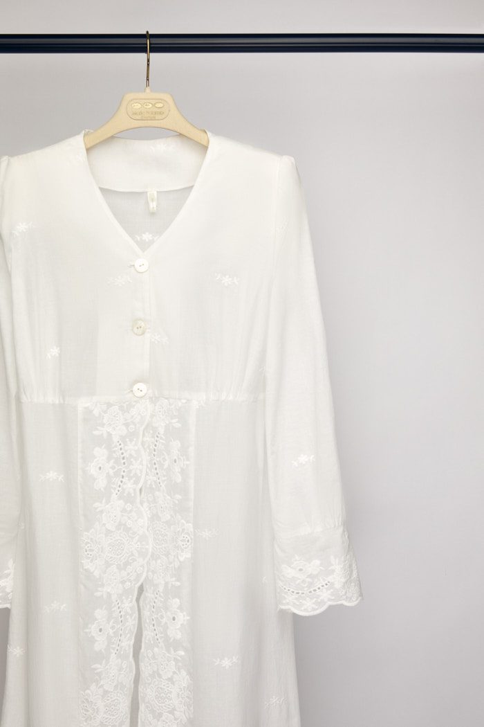Detailed embroidery on the Laura bridal robe