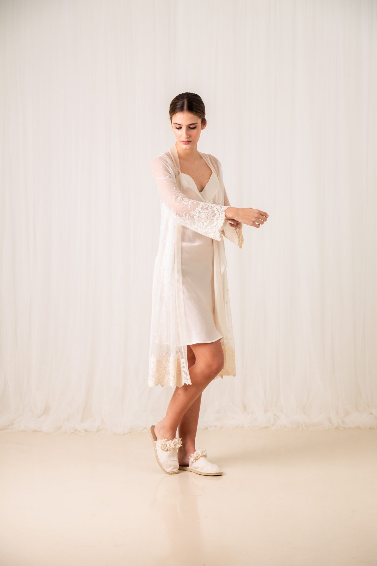 Long white bridal robe