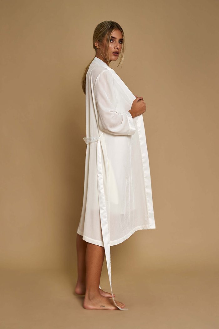 Velvet bridal robe, side view