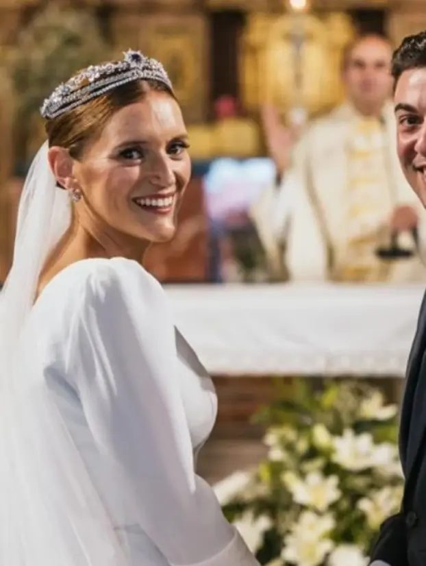 comprar vestidos de novia 2024, tiara tipo joya con novia velada. Diseño exclusivo María Palomo