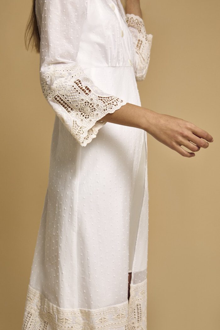 Lace cuff of the Claudine cotton bridal robe