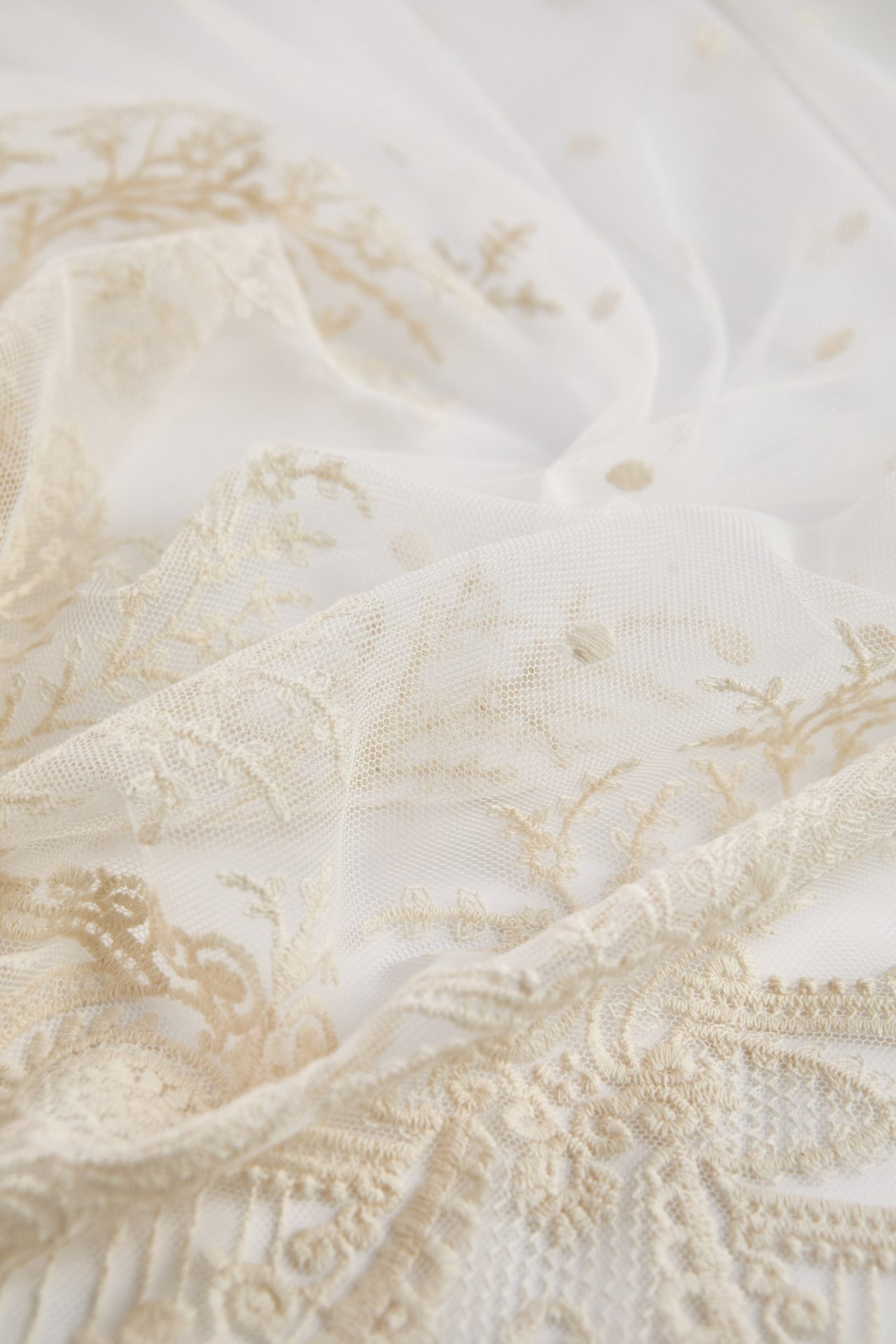 Plumeti tulle fabric with ivory embroidery from the Celine bridal robe