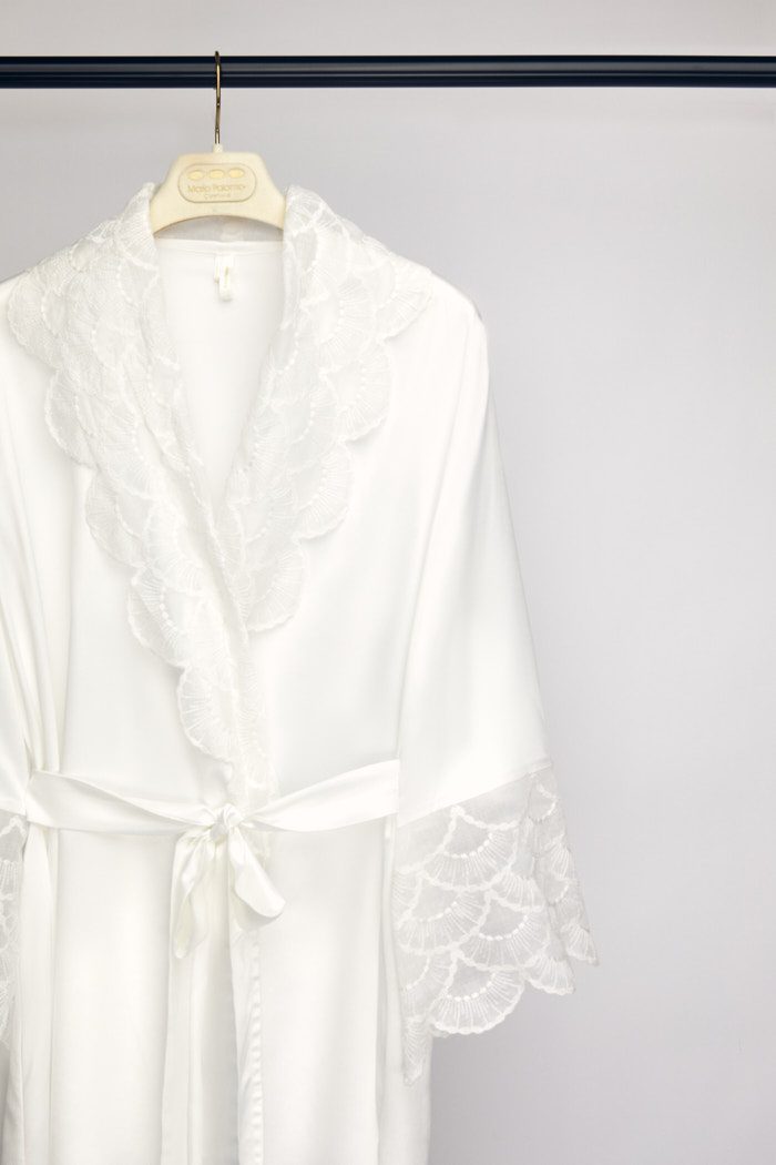Carmela white bridal robe with timeless elegance
